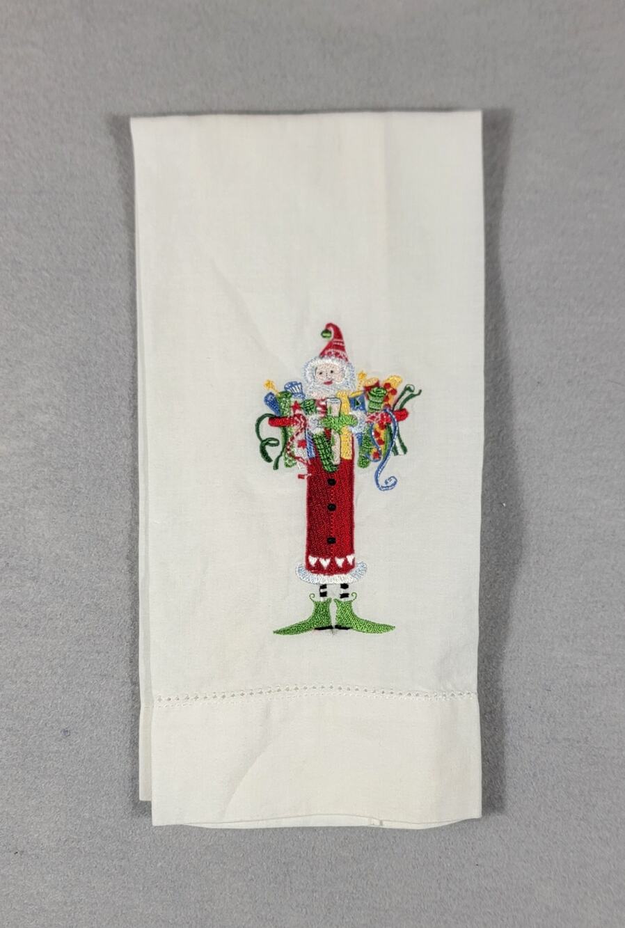 Patience Brewster Krinkles Embroidered Santa Christmas Tea Towel Guest Towel